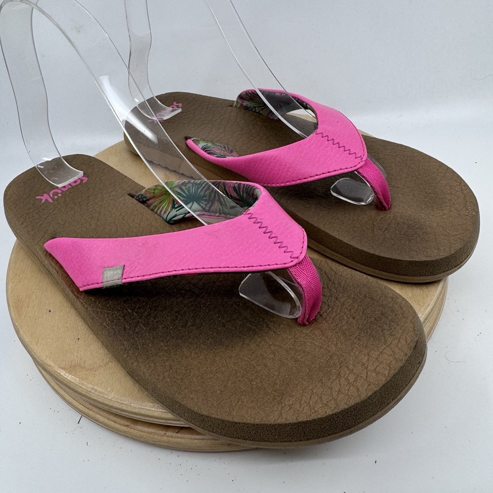 Sanuk Yoga Mat Flip Flops Womens 9 Bright Pink Comfort Beach Casual Sandals - Picture 3 of 12